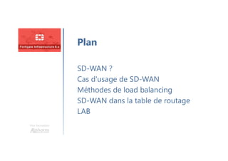 Une formation
SD-WAN ?
Cas d’usage de SD-WAN
Méthodes de load balancing
SD-WAN dans la table de routage
LAB
Plan
 