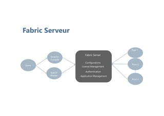 Fabric Serveur
Fabric Server
Configurations
License Management
Authentication
Application Management
Pool 1
Pool 2
Pool n
Search
Master
Director
Console
Users
 