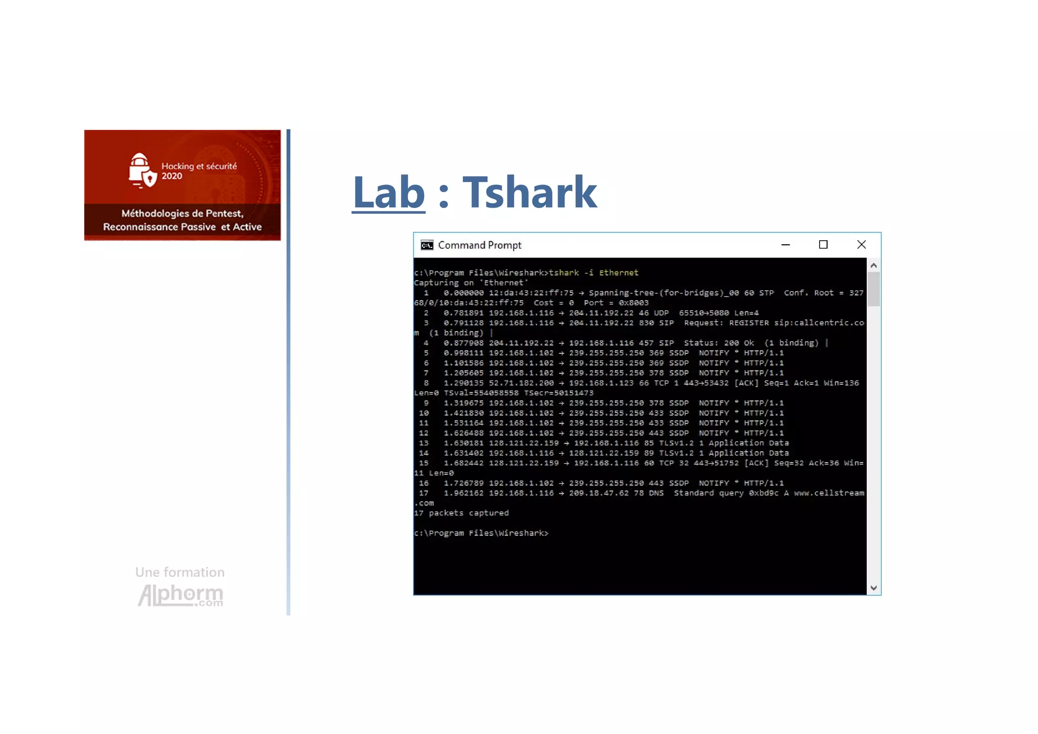 Une formation
Lab : Tshark
 