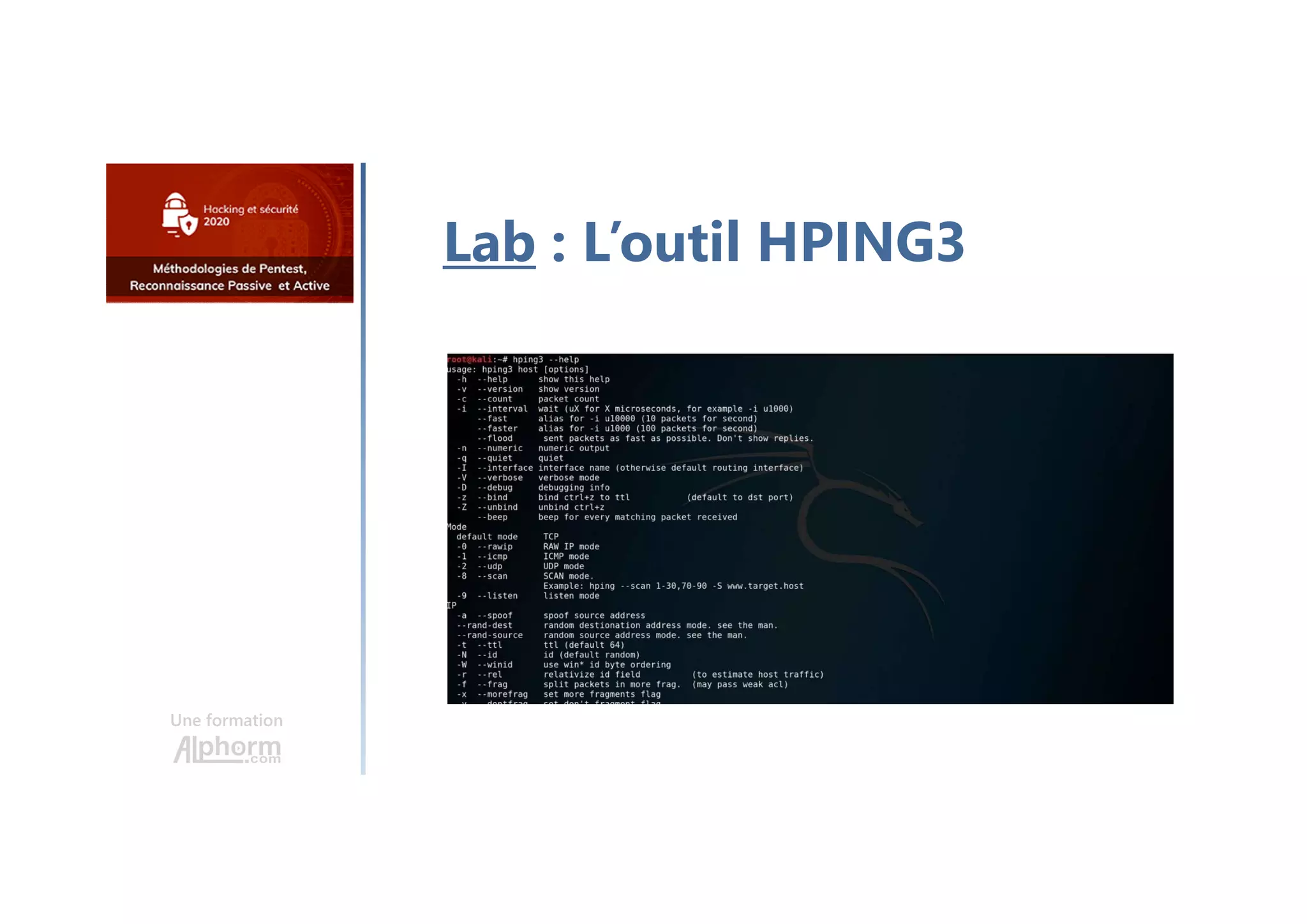 Une formation
Lab : L’outil HPING3
 