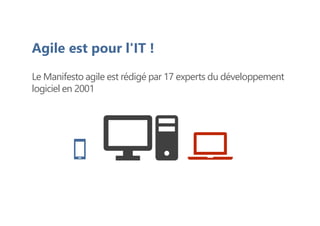 Le Manifesto agile est rédigé par 17 experts du développement
logiciel en 2001
Agile est pour l'IT !
 