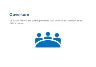 Ouverture
La Scrum Team et ses parties prenantes sont ouvertes sur le travail et les
défis à relever
 