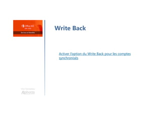 Write Back
Activer l’option du Write Back pour les comptes
synchronisés
Une formation
 