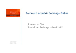 Une formation
Comment acquérir Exchange Online
A travers un Plan
Standalone : Exchange online P1 –P2
 