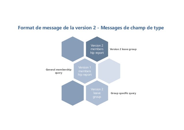Format de message de la version 2 - Messages de champ de type
Version 2
members
hip report
Version 2 leave group
Version 1
members
hip report
General membership
query
Version 2
leave
group
Group specific query
 