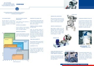 PROCESS TECHNOLOGIES FOR TOMORROWSM 4 / 
OVERVIEW
THE CLASSIFIER EXPERTS
We offer systems for a wide variety of
different products and fineness ranges,
tailored to meet with the technical and
economical demands of the individual
application.
ZIRKOPLEX CLASSIFIER MILL ZPS
Highly flexible air classifier mill for the
processing of soft to medium hard materials.
High-speed impact mill combined with
single or multi-wheel Turboplex classifier
for precise control of product topsize.
Fineness range d97  10 - 200 µm.
ALPINE SUPER ORION so BALL MILL
operated IN CIRCUIT WITH AN
ALPINE TURBOPLEX CLASSIFIER ATP
to produce a range of paper filler in coating
quality (d80 2 µm) as well as coarse fillers
(e.g. dolomite powder for road-work paint
with a d97 of 100 µm).
FLUIDISED BED OPPOSED JET MILL AFG
For the processing of powders with a Mohs
Hardness of up to 10, producing a steep
particle size distribution with precise control
of product topsize in the fineness range
 5 µm to 200 µm. Classifier wheel(s)
incorporated into top section which is
hinged back or removed for easy clean.
Since the market introduction of the Mikroplex spiral air classifier MP
	 in 1948, Alpine has continued with its successful development
		 and manufacture of air classifiers.
GRINDING AND CLASSIfication
Where size reduction is required with control
of particle size Alpine mills are operated
either in conjunction with downstream
classifiers or with an integral air classifier.
Stratoplex AIR CLASSIFIER ASP
Classifier designed for high throughput rates
in the fine to medium separation range of
d97 20 – 200 µm. High fines yield with low
specific power consumption.
Turboplex ULTRAFINE CLASSIFIERS
ATP AND ATP-NG
Single- and multi-wheel classifiers for
ultrafine separations. Superfine powders in
the fineness range of d97 3 – 10 µm, and
in NG design, finenesses down to d97 2 µm
(d50 0.5 µm) are possible. Spatter-grain
free operation over the entire separation
range. Integrated coarse material classifier
increases the yield.
Turbo-twin-CLASSIFIER TTC
Newly developed classifier wheel geometry
pushing the limits of air classification to new
levels - d50 0.5 µm achievable.
CLASSIFIERS TSP / TTSP
One- or two-stage ultrafine classifier with
a high precision of cut. Ideally suited for
classifying toner and pigments, e.g. to
minimise the ultrafine portion  2 - 5 µm
(see separate brochure).
Multi-Plex ZIGZAG CLASSIFIERS
MZM AND MZF
Gravity classifiers for sharp separations in
the range 0.3 - 10 mm.
ventoplex air CLASSIFIER V
Circuit-air classifiers for high throughputs.
Fineness range approx. d97 = 32 µm to
200 µm. Low energy consumption.
Micron AIR CLASSIFIER MS
Air-stream classifier designed for pneumatic
product feed. Fineness range approximately
d97 15 – 150 µm. High throughput rates.
For end-product finenesses of approx. 10 µm -
100 µm. An MS classifier or Turboplex
ultrafine classifier is integrated into the
mill top section. The grinding process in
the material bed is advantageous above
all for flaky fillers such as talc or abrasive
products such as feldspar.
200 150 100 50 45 20 15 5 4 3 12 0,5
µm
t/h
Stratoplex ASP
Ventoplex C
Micron MS
Turboplex ATP
multi-wheel
Turboplex ATP single-wheel
Turbo Twin TTC
TSP/TTSP
Particle size d97 / µm
FinesYield
Turboplex
ATP-NG
TABLE ROLLER MILL AWM
WITH INTEGRATED
CLASSIFIER TOP SECTION
Jet Mill AFG
Zirkoplex ZPS
Ball-Mill Super-Orion
 