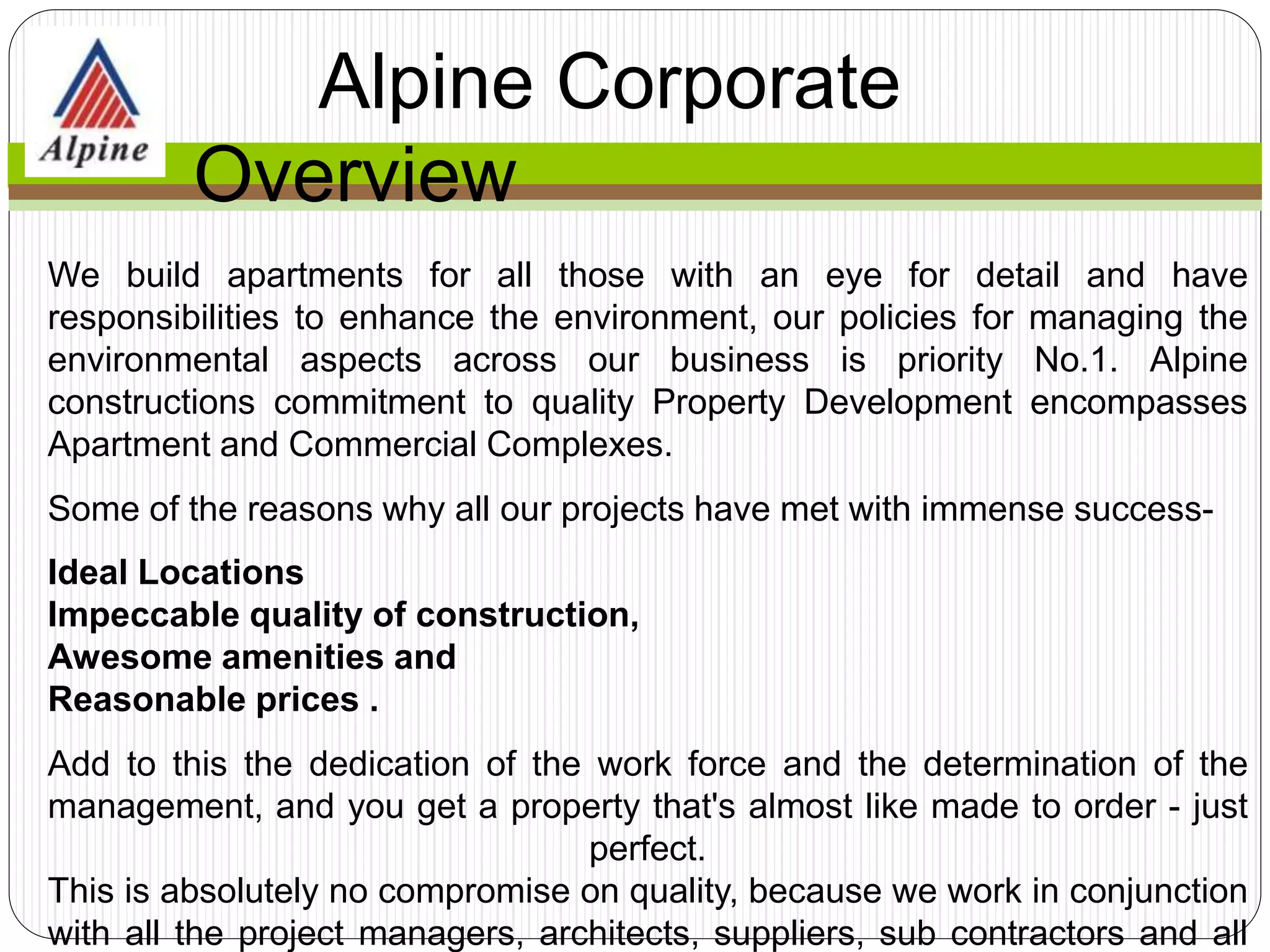 Alpine Housing Development Corporation Limited, | PPTX | Construction ...