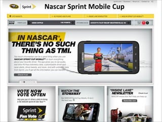 Nascar	
  Sprint	
  Mobile	
  Cup
Позиционирование	
  Sprint	
  =	
  Speed.
Спонсирование	
  Nascar	
  с	
  2007–2016.	
  ...
