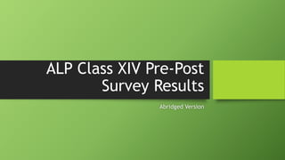 ALP Class XIV Pre-Post
Survey Results
Abridged Version
 