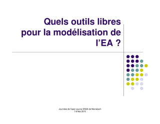 Quels outils libres
pour la modélisation de
                 l’EA ?




         Journées de l'open source ENSA de Marrakech
                          7-8 Mai 2010
 