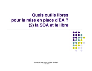 Quels outils libres
pour la mise en place d’EA ?
         (2) la SOA et le libre




            Journées de l'open source ENSA de Marrakech
                             7-8 Mai 2010
 