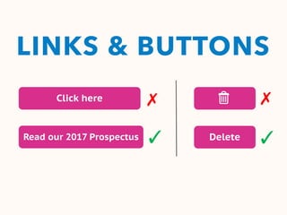 LINKS & BUTTONS
Click here ✗
Read our 2017 Prospectus ✓ Delete
✗
✓
 