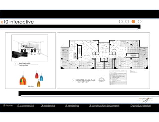 11
x10 interactive
1 WAITING AREA
NOT TO SCALE 
lighting
1 REFLECTED CEILING PLAN
SCALE = 1/8” = 1’‐0”
web design
sm conference
lobby
brainstorming
server
studio head
Sr Assoc work room
executive suite
Women's
Restroom
design feature
PR
Production
design feature
VP Support
Men's
Restroom
storage
conference
cyber cafe
HR
NOTE:
ALL CEILINGS SUSPENDED
ACOUSTICAL TILE
UNLESS OTHERWISE NOTED
 home  commercial  residential  renderings  construction documents  product design
 