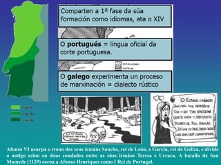 Afonso VI usurpa o trono dos seus irmáns Sancho, rei de León, e García, rei de Galiza, e divide
o antigo reino en dous con...