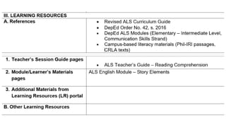 Learning Strand 5 Module 2 Sample Lesson Plan for ALS p Learning Strand 1-English for A and E ...