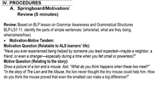 Sample Lesson Plan for ALS p Learning Strand 1-English for A and E ...