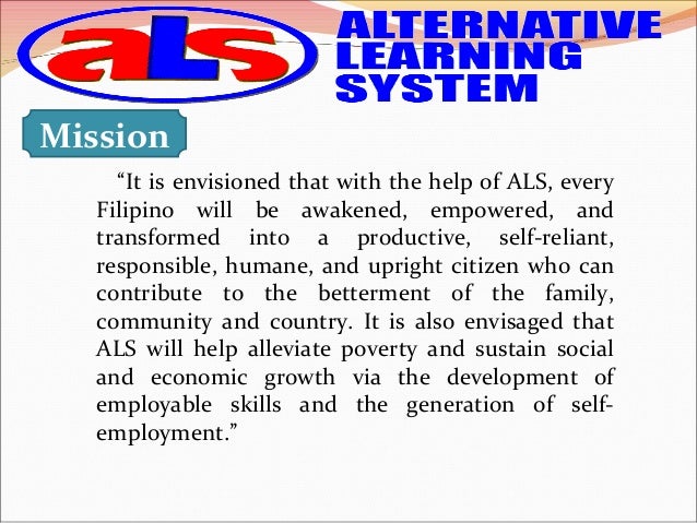Alternative Learning System by Phoebe W. Taruc, mission, vision, EFA