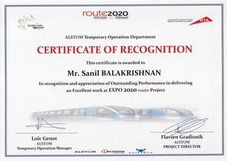 Certificate of Recognition ALSTOM