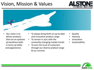 Vision, Mission & Values
• Our vision is to
deliver products
that are an epitome
of excellence both
in terms of utility
and appearance.
• To always bring forth an up-to-date
and innovative product range
• To remain in sync with the
constantly changing market trends
• To earn the trust of customers
through our diverse product range
& our services
• Quality
• Honesty
• Innovation
• Sustainability
 