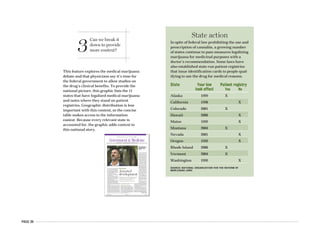 PAGE 26
State Year law Patient registry
took effect Yes No
Alaska 1999 X
California 1996 X
Colorado 2001 X
Hawaii 2000 X
Maine 1999 X
Montana 2004 X
Nevada 2001 X
Oregon 1998 X
Rhode Island 2006 X
Vermont 2004 X
Washington 1998 X
SOURCE: NATIONAL ORGANIZATION FOR THE REFORM OF
MARIJUANA LAWS
3
Can we break it
down to provide
more context?
This feature explores the medical marijuana
debate and that physicians say it’s time for
the federal government to allow studies on
the drug’s clinical benefits. To provide the
national picture, this graphic lists the 11
states that have legalized medical marijuana
and notes where they stand on patient
registries. Geographic distribution is less
important with this content, so the concise
table makes access to the information
easiest. Because every relevant state is
accounted for, the graphic adds context to
this national story.
Frank H. Lucido, MD, a family
physician in Berkeley, Calif., has
recommended cannibis to a
patient for the treatment of
chronic pain.
I
f there were a drug with the poten-
tial to alleviate the pain and suffer-
ing of the sickest patients, for
whom all other treatments have
failed, should patients be allowed to
use it? Should independent medical re-
searchers be able to study it? Should physi-
cians be able to prescribe it?
What if that drug was marijuana?
Frustrated doctors and scientists say
that in marijuana’s case, the federal gov-
ernment’s answer is no.
Classified by the Drug Enforcement Ad-
ministration as a Schedule I controlled sub-
stance, cannabis can be researched as a
medicine only with federal approval. The
National Institute on Drug Abuse controls
the supply for U.S. studies.
Although physicians debate the likely
value of marijuana as medicine, they agree
that, unlike other drugs with therapeutic
potential, the government has taken a con-
trolling interest in it. This has hindered the
research necessary to find out whether cannabis
can effectively help patients with serious medical
conditions.
The Food and Drug Administration, DEA and
NIDA declined to comment. But the FDA in April
issued a statement reiterating its position that
“no sound scientific studies support medical use
of marijuana for treatment in the United States.”
Still, states continue to pass laws allowing its
use with a doctor’s recommendation, in spite of
an overriding federal ban on the drug’s prescrip-
tion and use. The disconnect between federal and
state laws poses risks to both doctors and pa-
tients, physicians say. It’s time, they add, to ex-
pand research and resolve the issue so they can
exercise control in the care of patients who seek
marijuana for medicinal purposes.
Dangers for doctors and patients
“It would be helpful if we did the standard rigor-
ous studies needed instead of having to wander in
the dark,” said California Medical Assn. Presi-
dent Michael J. Sexton, MD. California in 1996 be-
came the first state to make it legal for patients
with specific, debilitating illnesses to grow and
possess small amounts of marijuana with a doc-
tor’s recommendation. Rhode Island’s passage of
a law in January brought the number of states al-
lowing medical marijuana to 11.
In those states, most medical
societies, like the CMA, have
not taken a position on the
statutes or whether the drug
has medicinal value. Organized
medicine’s main concern has
been protecting the doctor-pa-
tient relationship and doctors’
right to openly discuss the sub-
stance as a treatment option
without fear of prosecution or
loss of their medical licenses.
In 2003, doctors won a small
victory when the U.S. Supreme
Court declined to change a 9th
U.S. Circuit Court of Appeals
decision reinforcing this priva-
cy, even when it involves con-
versations about cannabis.
However, patients are left un-
protected because the court in
2005 concluded that, regardless
of state laws, the federal govern-
ment has the right to arrest pa-
tients for marijuana possession.
Frank H. Lucido, MD, treat-
ed Angel McClary Raich, one of
the people who brought the
case that was decided last year.
He recommended cannabis to
alleviate Raich’s chronic pain
caused by an inoperable brain
tumor and severe scoliosis,
among other ailments.
The court’s ruling in Raich’s
case could also put physicians
in a precarious situation, Dr.
Lucido warned. When dis-
cussing the substance, doctors
must be cautious “not to be per-
ceived as aiding or abetting pa-
tients in obtaining cannabis,”
he said.
A family physician in Berke-
ley, Calif., Dr. Lucido said he
was investigated by the state
medical board in 2002 for rec-
ommending marijuana to a patient, although the
case was closed with no charges filed. Since then,
he has advocated and testified for other doctors
investigated by state authorities despite Califor-
nia’s medical marijuana law.
Anecdotally, doctors say, the DEA has not pur-
sued them or patients. Nonetheless, risks remain.
Some of those dangers aren’t legal but medical.
“It makes physicians uneasy that they can’t su-
pervise or have some sort of control over what
their patients are doing,” said Lynn Parry, MD,
president-elect of the Colorado Medical Society. A
neurologist, Dr. Parry said she has recommended
medicinal marijuana to patients with chronic
AMERICAN MEDICAL NEWS AMEDNEWS.COM JULY 10, 2006
5
Physicians push to delay move to new ICD code set [ PAGE 8 ]
MEDICARE / MEDICAID n LEGISLATION AND REGULATION n NATIONAL HEALTH POLICY
Government&Medicine
Physicians say it’s time for the federal government
to allow studies to put to rest the question of
whether the drug has clinical benefits.
Story by Amy Lynn Sorrel | Photograph by Victor James Blue
Arrested
development
Medical marijuana
Continued on next page
State action
In spite of federal law prohibiting the use and
prescription of cannabis, a growing number
of states continue to pass measures legalizing
marijuana for medicinal purposes with a
doctor’s recommendation. Some laws have
also established state-run patient registries
that issue identification cards to people qual-
ifying to use the drug for medical reasons.
 
