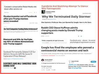 ALT-TECH
CENTRALIZATION CREATES AN ECHO CHAMBER
▸ The geographic centralization of Big Tech in the deeply
Marxist San Fran...