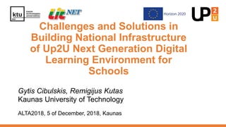 Challenges and Solutions in
Building National Infrastructure
of Up2U Next Generation Digital
Learning Environment for
Schools
Gytis Cibulskis, Remigijus Kutas
Kaunas University of Technology
ALTA2018, 5 of December, 2018, Kaunas
 