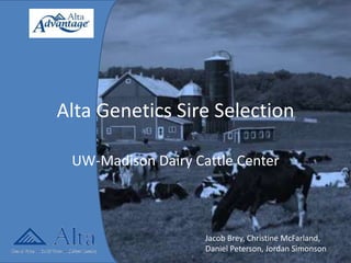 Alta Genetics Sire Selection
UW-Madison Dairy Cattle Center
Jacob Brey, Christine McFarland,
Daniel Peterson, Jordan Simonson
 