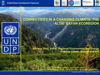 CONNECTIVITY IN A CHANGING CLIMATE: THE ALTAI  SAYAN ECOREGION  Adriana Dinu, UNDP, Regional Environment and Energy Practice Leader, Europe and CIS © 2010 UNDP. All Rights Reserved Worldwide. Proprietary and Confidential. Not For Distribution Without Prior Written Permission. 
