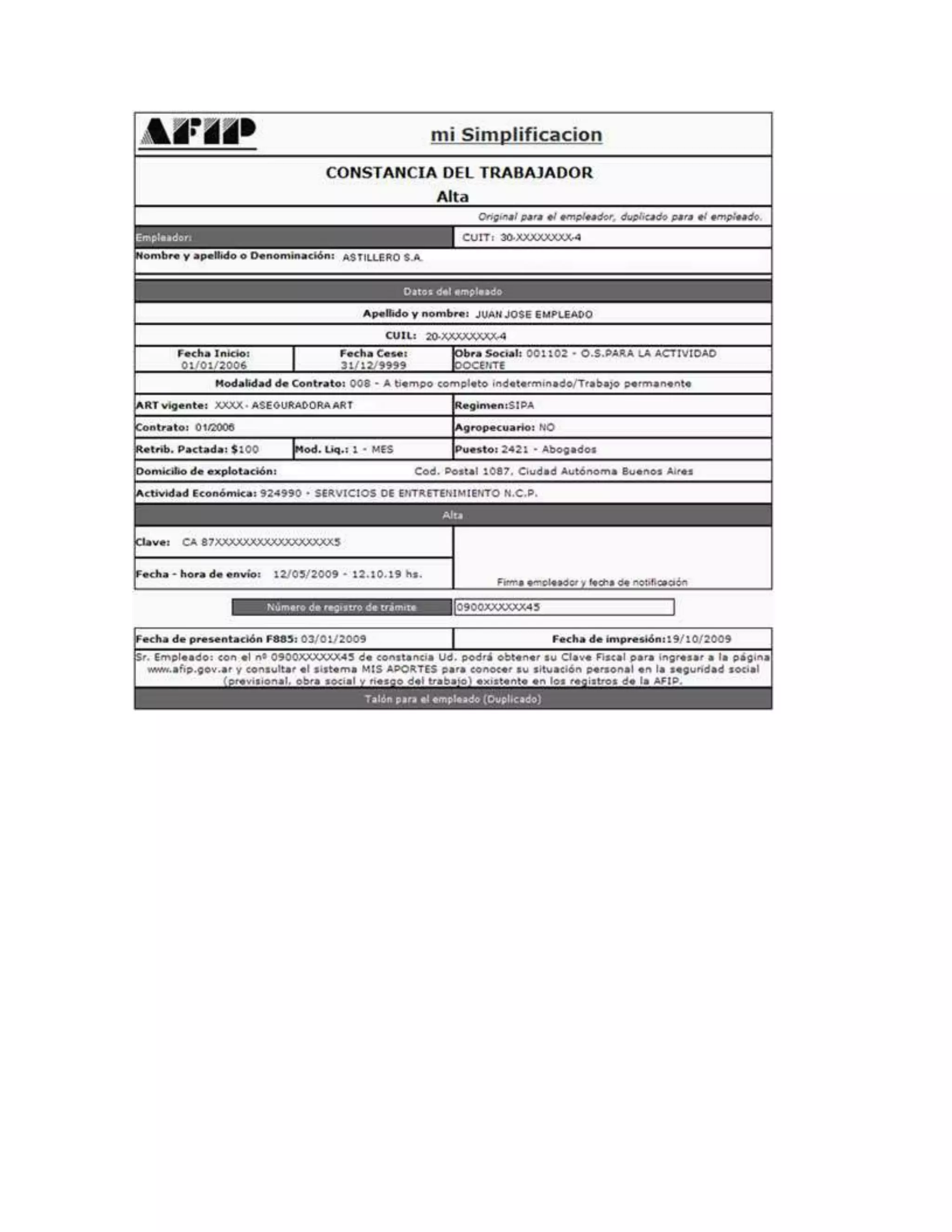 Alta temprana afip | DOCX
