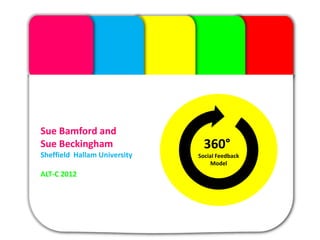 The Module




Sue Bamford and
Sue Beckingham                  360°
Sheffield Hallam University   Social Feedback
                                   Model
ALT-C 2012
 