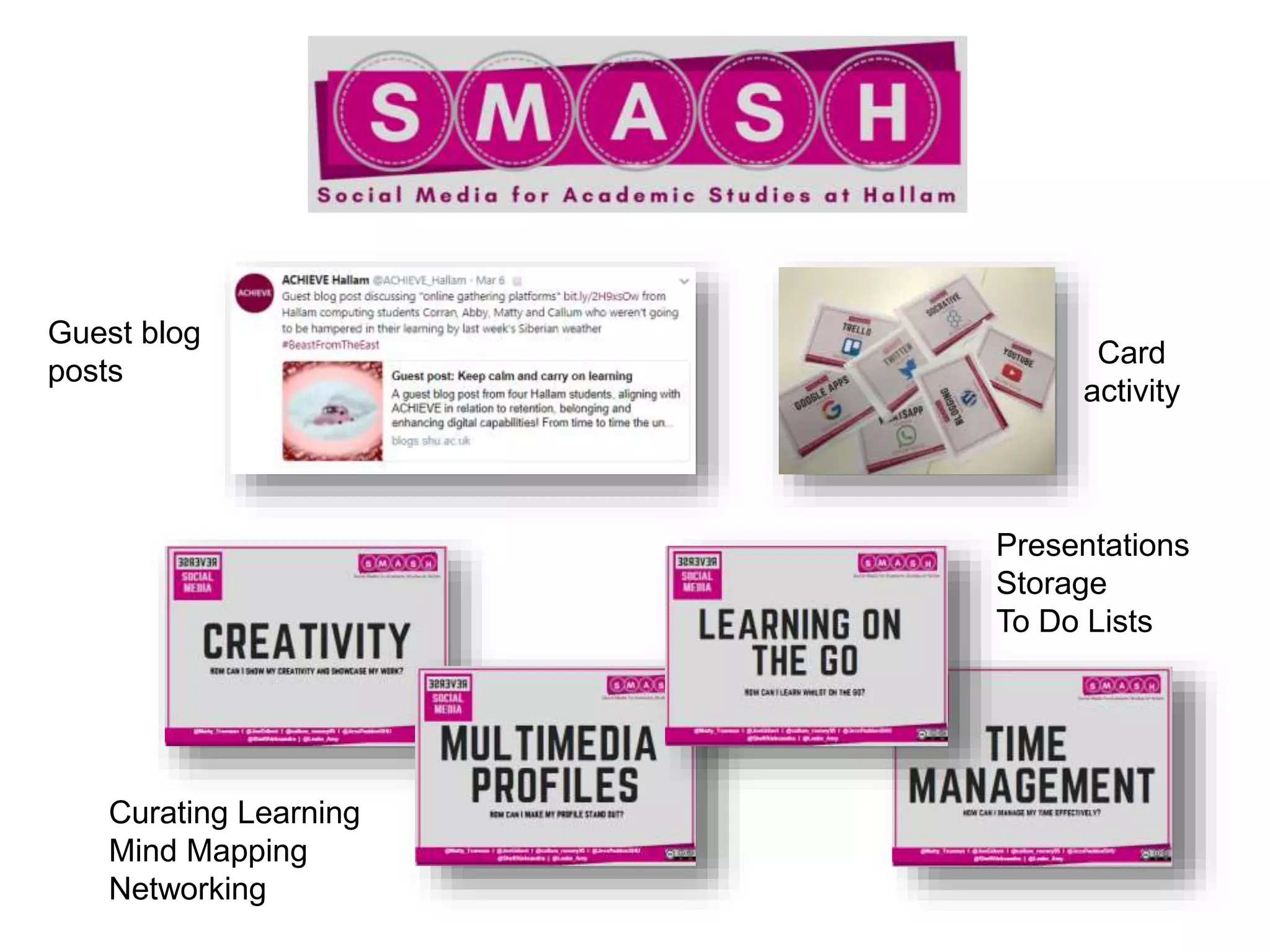 Curating Learning
Mind Mapping
Networking
Presentations
Storage
To Do Lists
Card
activity
Guest blog
posts
 