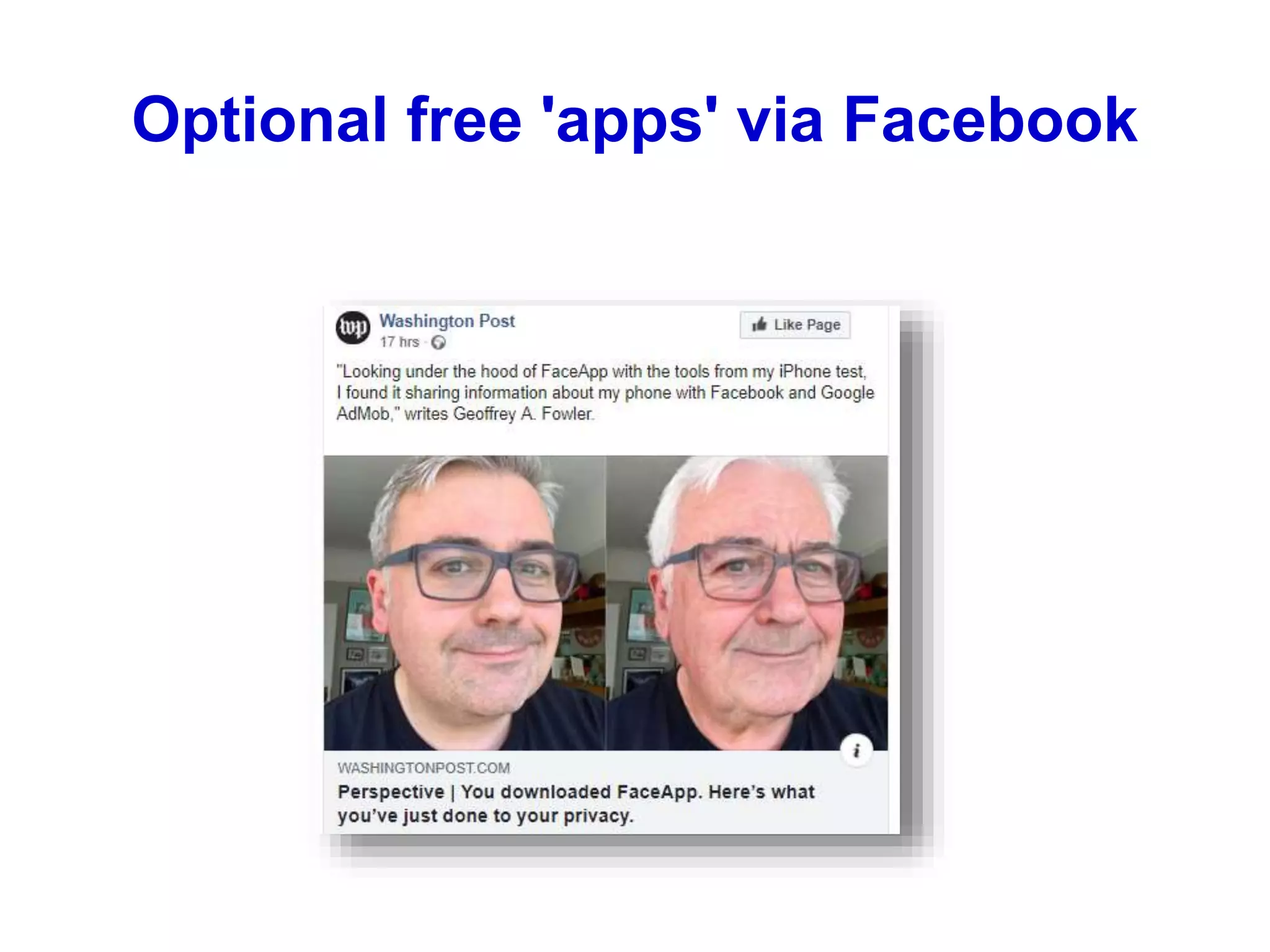 Optional free 'apps' via Facebook
 