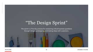 R A I Z L A B S 43
“The Design Sprint”
The sprint is a ﬁve-day process for answering critical business questions
through design, prototyping, and testing ideas with customers.
S H A R E D V I S I O N
 
