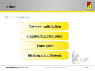 Page  Page  Our core values Meeting commitments Team spirit Engineering excellence Customer  satisfaction In Brief 