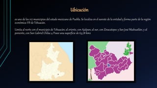 es uno de los 217 municipios del estado mexicano de Puebla. Se localiza en el sureste de la entidad y forma parte de la región
económica VII de Tehuacán.
Limita al norte con el municipio de Tehuacán; al oriente, con Ajalpan; al sur, con Zinacatepec y San José Miahuatlán; y al
poniente, con San Gabriel Chilac.4 Posee una superficie de 63,78 km2
Ubicación
 