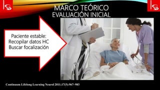 MARCO TEÓRICO
EVALUACIÓN INICIAL
Continuum Lifelong Learning Neurol 2011;17(5):967–983
Paciente estable:
Recopilar datos HC
Buscar focalización
 