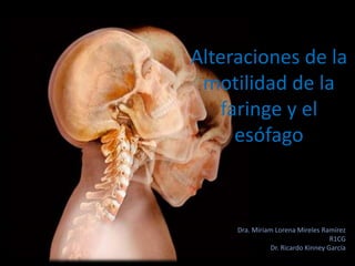Alteraciones de la
motilidad de la
faringe y el
esófago
Dra. Miriam Lorena Mireles Ramírez
R1CG
Dr. Ricardo Kinney García
 