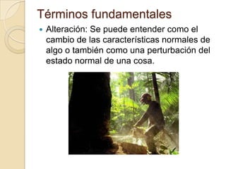 Términos fundamentales
   Alteración: Se puede entender como el
    cambio de las características normales de
    algo o también como una perturbación del
    estado normal de una cosa.
 