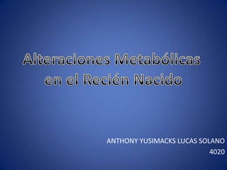 Alteraciones Metabólicas  en el Recién Nacido ANTHONY YUSIMACKS LUCAS SOLANO 4020 