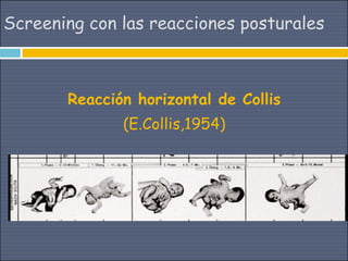 Screening con las reacciones posturales



       Reacción horizontal de Collis
              (E.Collis,1954)
 