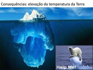 Consequências: elevação da temperatura da Terra
 