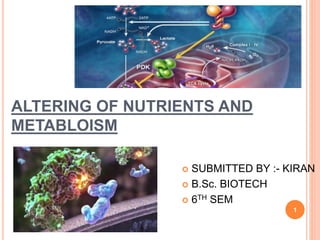 ALTERING OF NUTRIENTS AND
METABLOISM
 SUBMITTED BY :- KIRAN
 B.Sc. BIOTECH
 6TH SEM
1
 