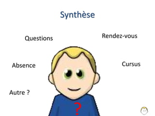 Contrôle ?
• Présence
• Sessions académiques
• Session supplémentaire en Juin (3j/2j)
• Évaluation de mi-alternance
– Rapport et soutenance
• Évaluation de fin d’alternance
– Rapport et soutenance
– Gérée par le service des stages
13
 