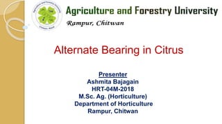 Alternate Bearing in Citrus
Presenter
Ashmita Bajagain
HRT-04M-2018
M.Sc. Ag. (Horticulture)
Department of Horticulture
Rampur, Chitwan
 