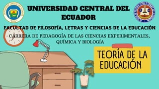 TEORÍA DE LA
EDUCACIÓN
UNIVERSIDAD CENTRAL DEL
ECUADOR
FACULTAD DE FILOSOFÍA, LETRAS Y CIENCIAS DE LA EDUCACIÓN
CARRERA DE...