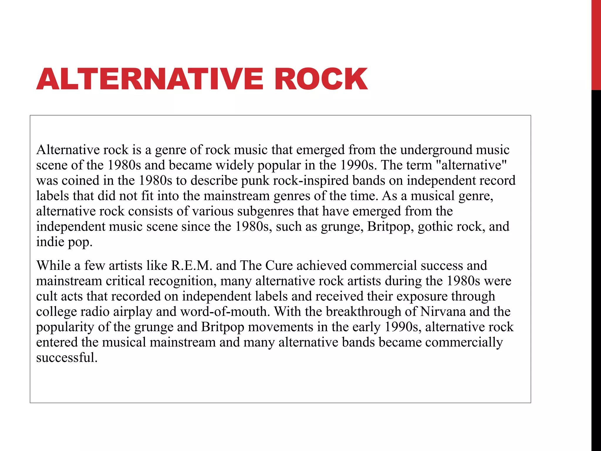 Alternative And Indie Rock Genre presentation by hamza hasan PPT