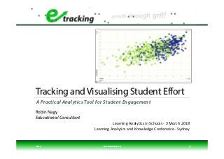 Tracking and Visualising Student Effort
A Practical Analytics Tool for Student Engagement
© 2018 www.efforttracking.com 1
Learning Analytics in Schools ‐ 5 March 2018
Learning Analytics and Knowledge Conference ‐ Sydney
Robin Nagy
Educational Consultant
 