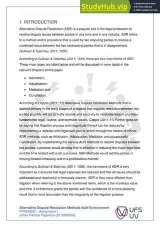 ALTERNATIVE DISPUTE RESOLUTION METHODS BUILT ENVIRONMENT PPRD6802 ...
