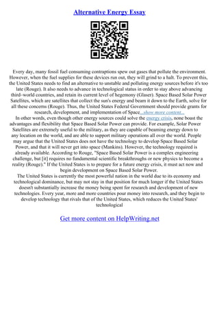 Alternative Energy Sources Essay | PDF