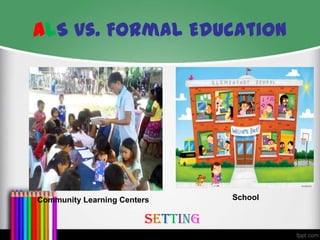 ALS vs. Formal Education

Community Learning Centers

SETTING

School

 